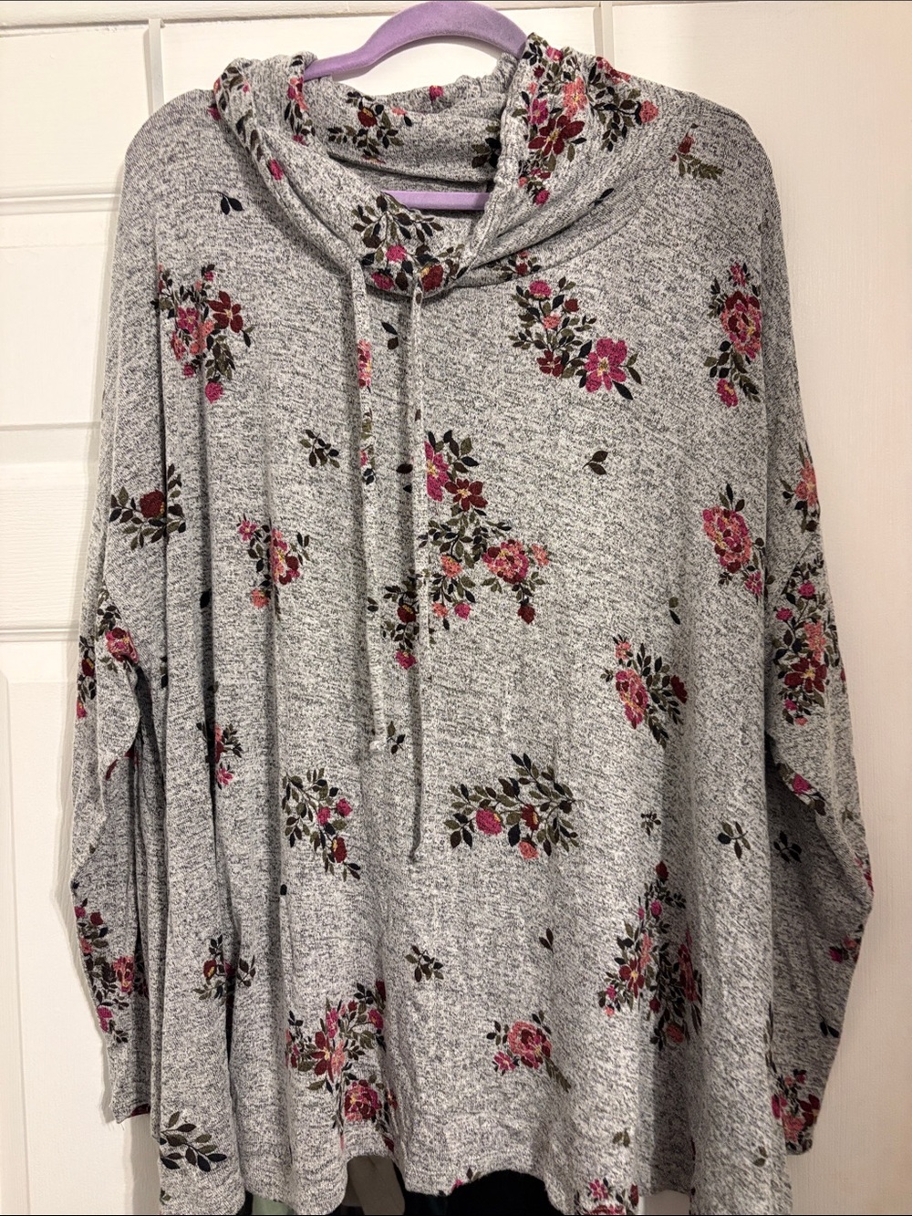 Lane Bryant Gray Floral Cowl-Neck Hoodie